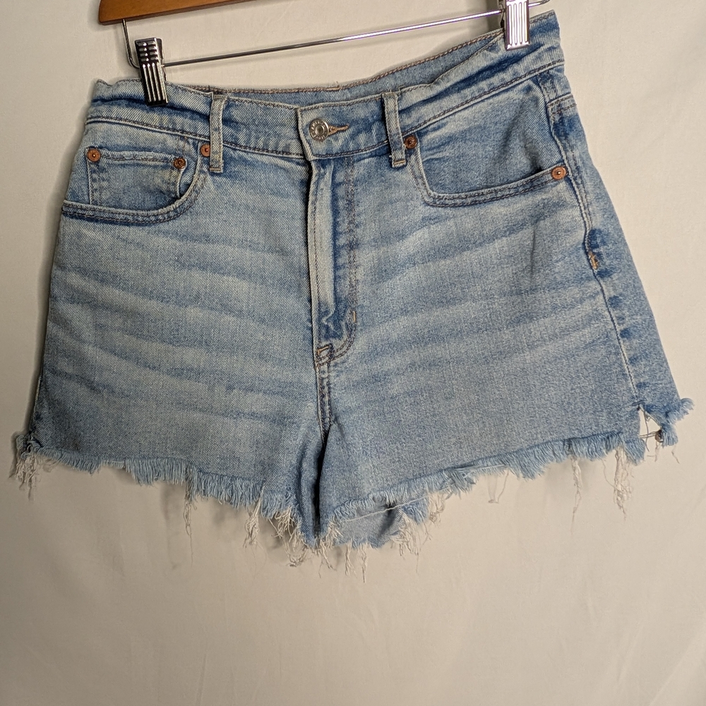 Light Blue Frayed Hem Women's Jean Shorts